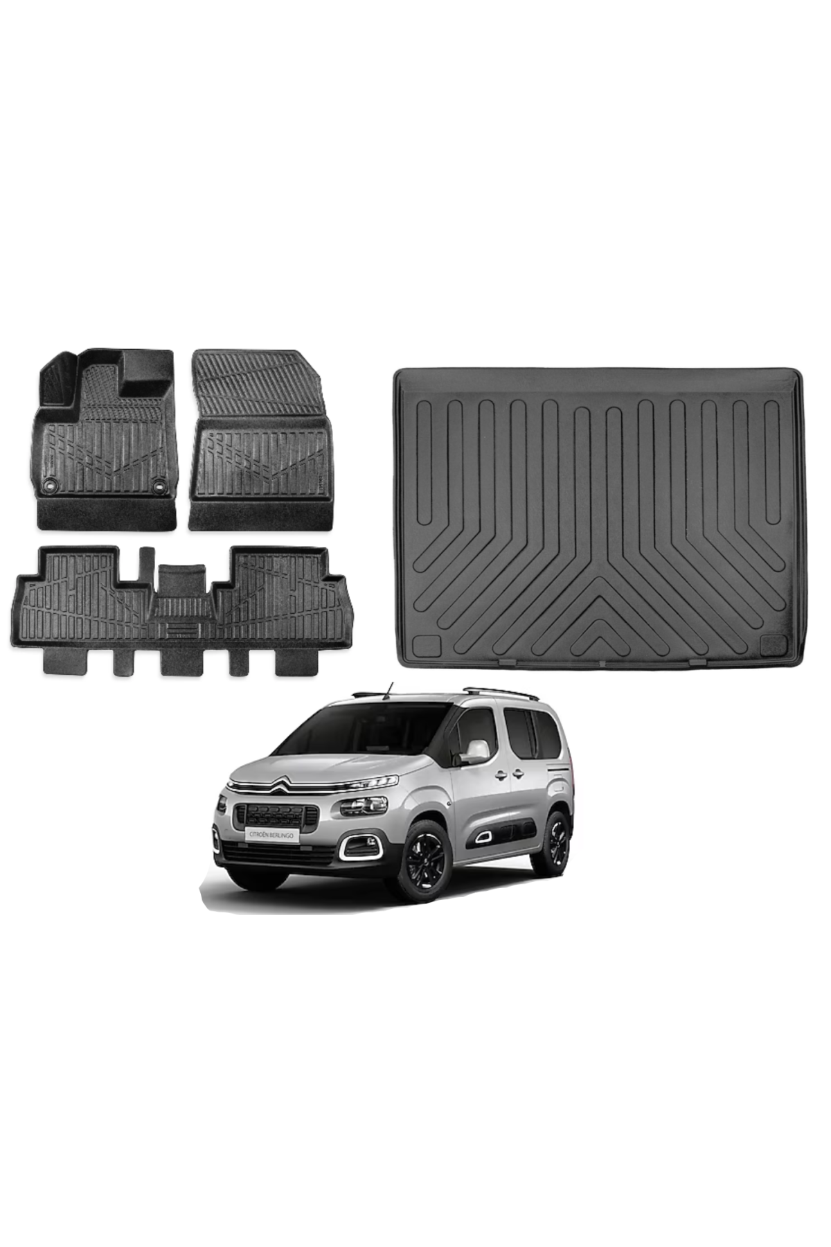 Citroen Berlingo 2019 Sonrası 3D Bagaj Havuzu+3D Araca Özel Paspas Takımı Luxury Serisi