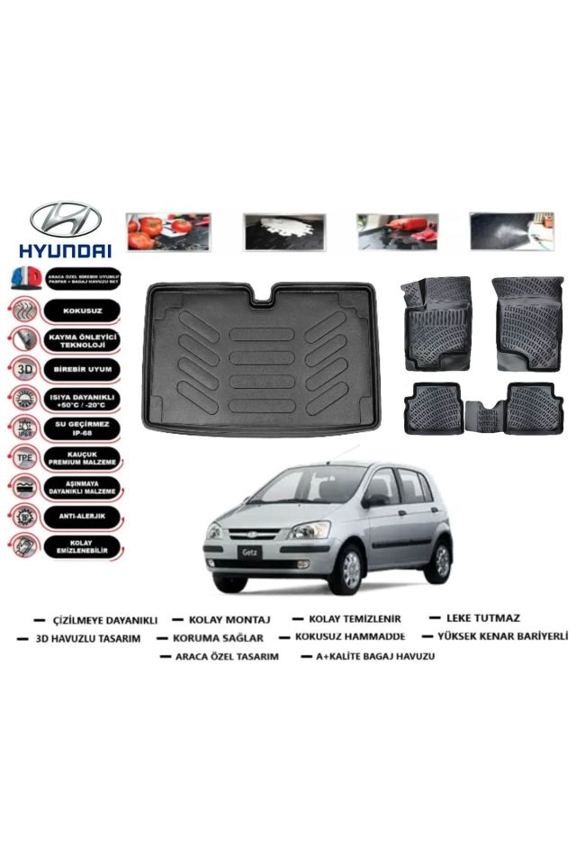 Hyundai Getz 2003 Model Bagaj Havuzu Araca Özel Paspas Takımı Prrox