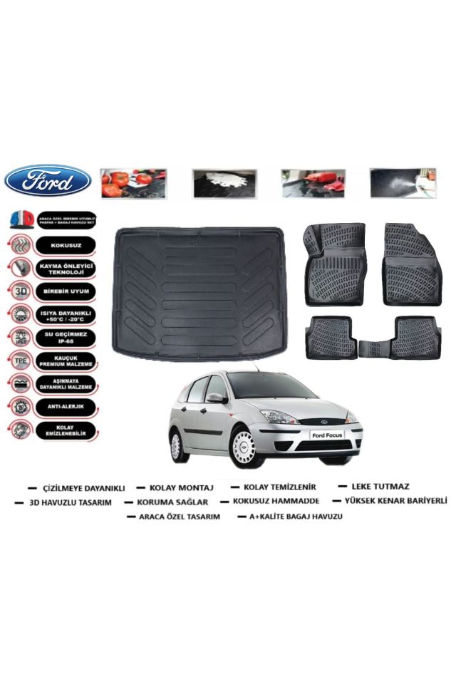 Ford Focus 1 HB 1998 Model Bagaj Havuzu Araca Özel Paspas Takımı Prrox