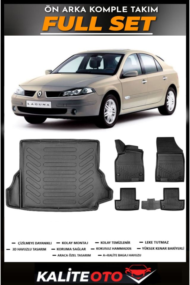 Renault Laguna 2 Bagaj Havuzu+4.5D Havuzlu Paspas Seti 2004 Model