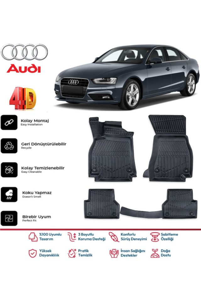 Audi A4 2008-2015 4.5D Plus Havuzlu Siyah Paspas Takımı Yumuşak