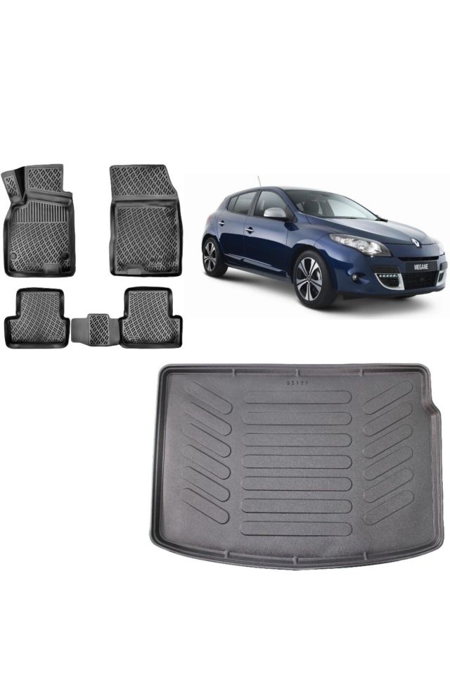 Renault Megane 3 Hatchback 2010 Model 3D Bagaj Havuzu+3D Havuzlu Araca Özel Paspas Takımı