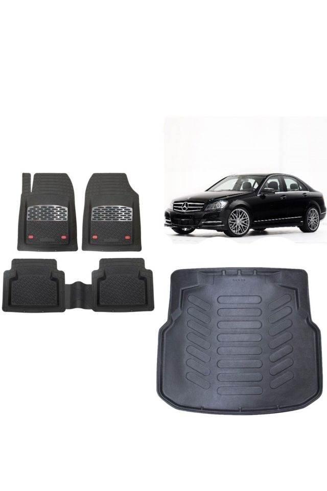 Mercedes C Seri W204 2008 Model Plastik Setli Bagaj Havuzu+3D Havuzlu Safir Gri Kromlu Paspas