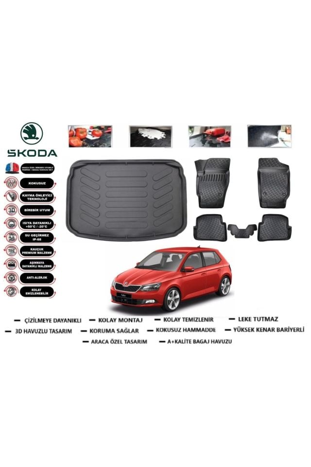 Skoda Fabia 2016 Model Bagaj Havuzu Araca Özel Paspas Takımı Prrox
