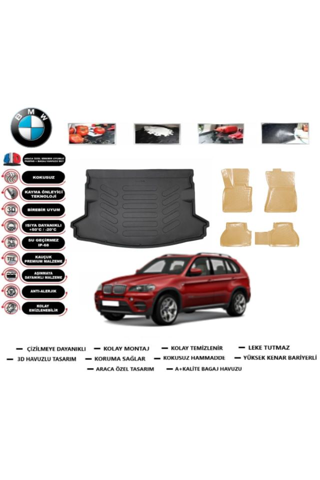 Bmw X5 2007 Model Bagaj Havuzu+Araca Özel Bej Paspas Takımı Flex