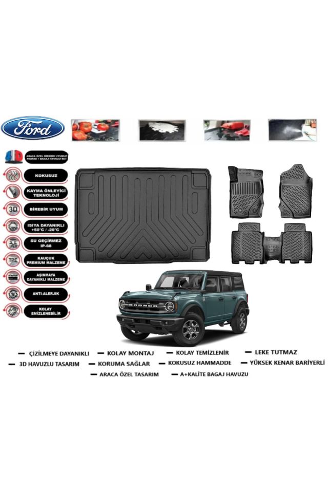 Ford Bronco 2024 Model Bagaj Havuzu Araca Özel Paspas Takımı Prrox
