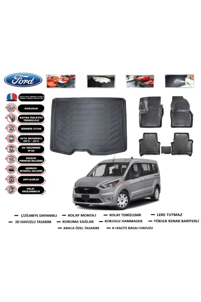 Ford Tourneo Connect 2013 Model Bagaj Havuzu Araca Özel Paspas Takımı Prrox