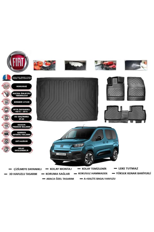 Fiat Doblo Seperatörlü 2023 Model Bagaj Havuzu Araca Özel Paspas Takımı Prrox