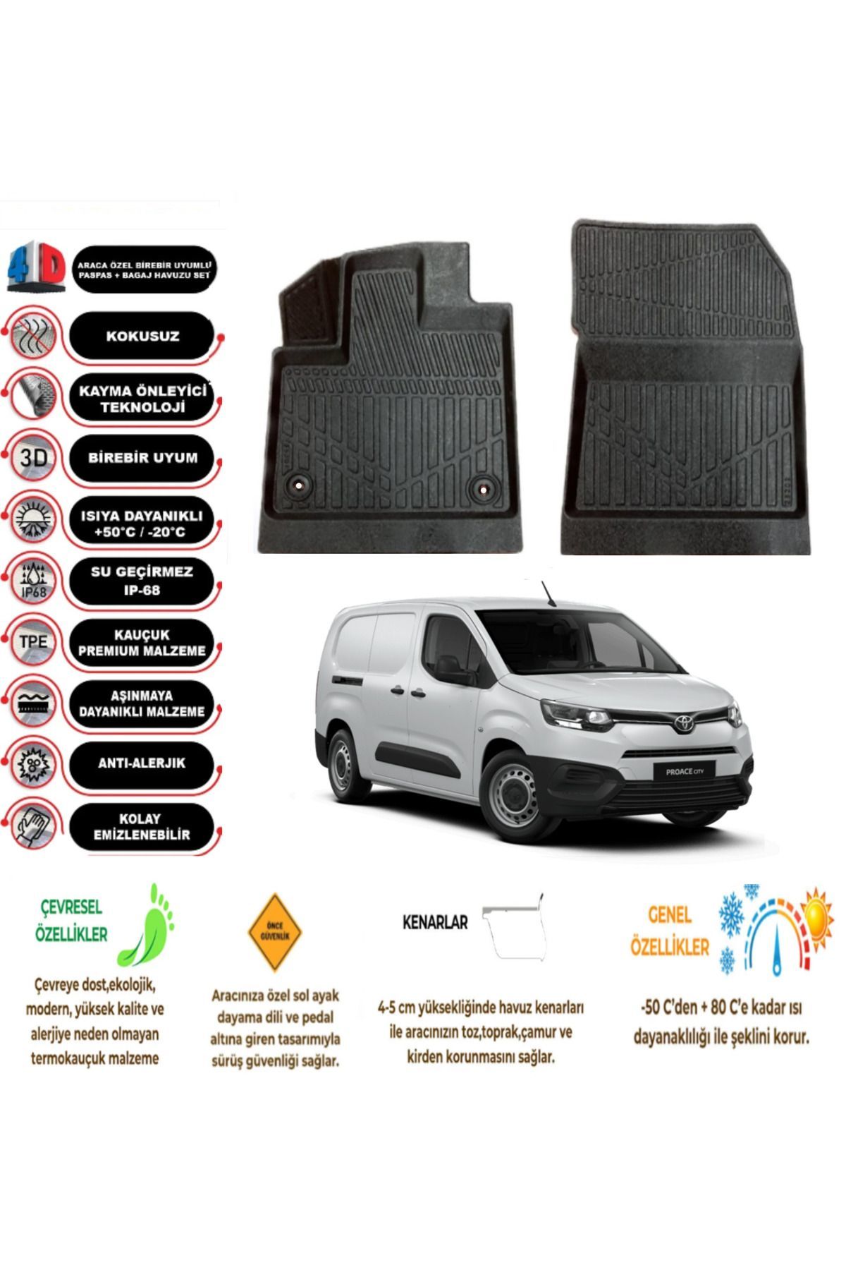 Toyota Proace City Panelvan 2022 Model 4D Havuzlu Paspas (2 parça)