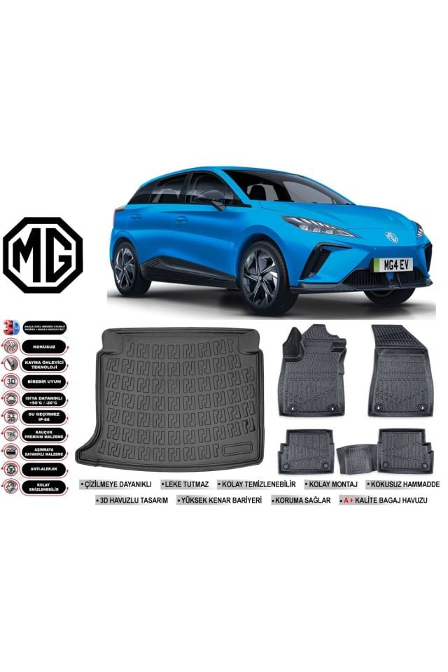MG4 2023 Model Comfort Paket Bagaj Havuzu Araca Özel Siyah Havuzlu Paspas Takımı Sett