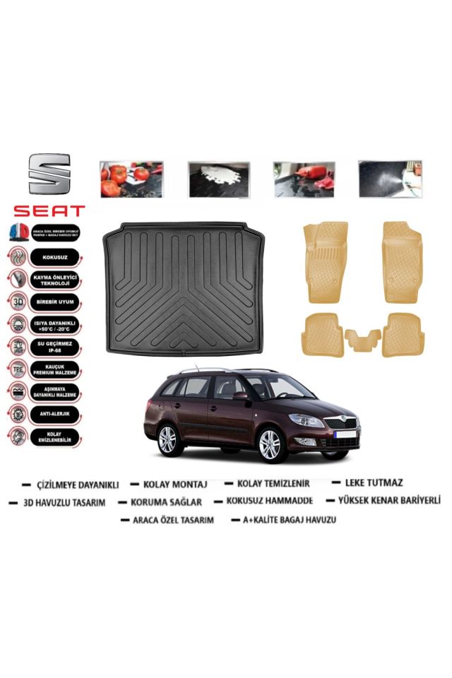 Skoda Fabia Stw 2004 Model Bagaj Havuzu(paspası)+Araca Özel Bej Paspas Takımı Flex