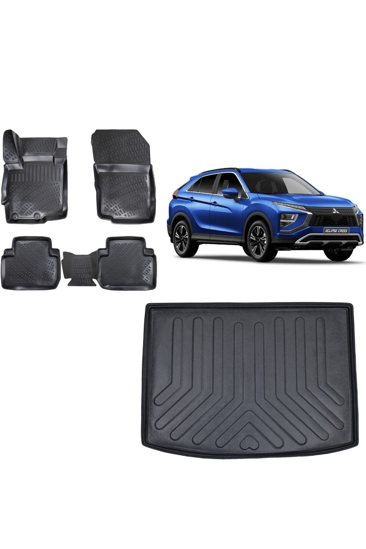 Mitsubishi Eclipse Cross 2023 Model Uyumlu  3D Bagaj Havuzu+3D Havuzlu Araca Özel Paspas Takımı