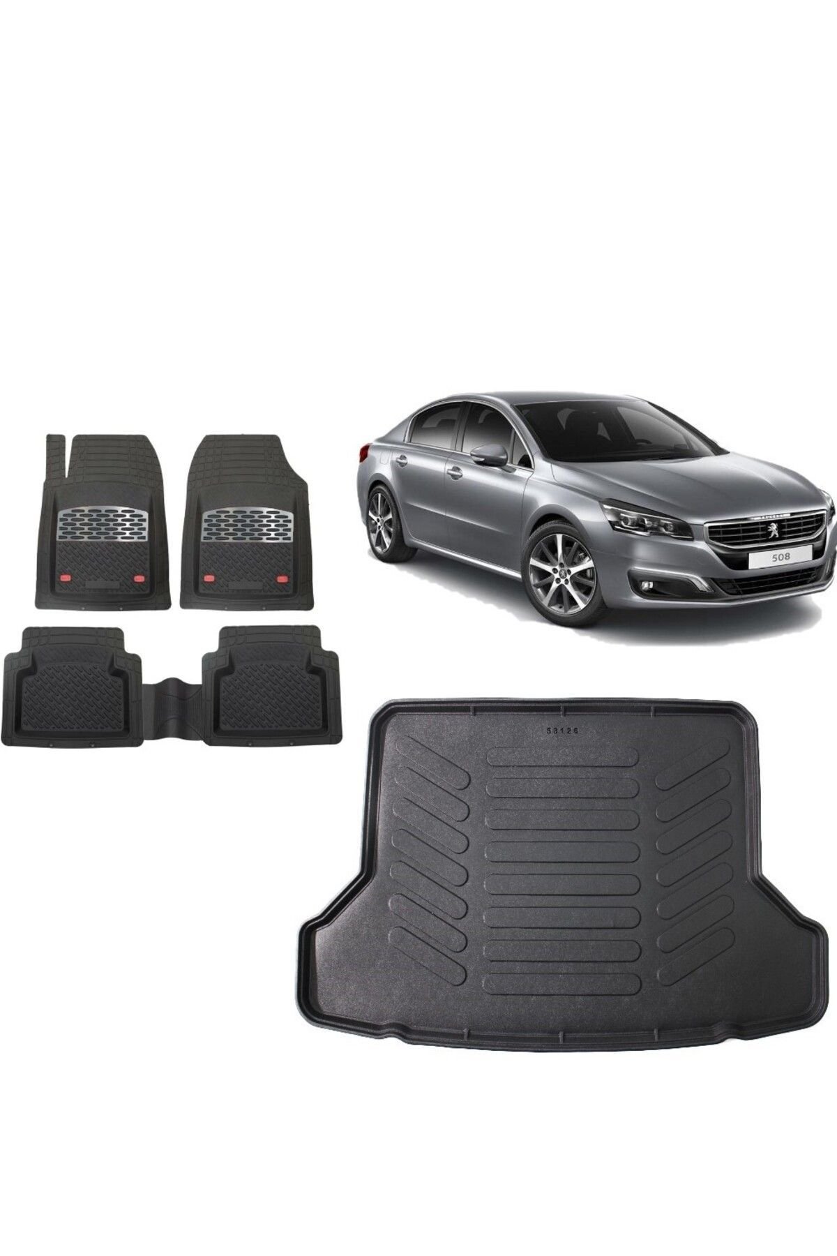 Peugeot 508 2014 Model (ACCESS ve ACTIVE) 3D Bagaj Havuzu+3D Havuzlu Safir Gri Kromlu Paspas