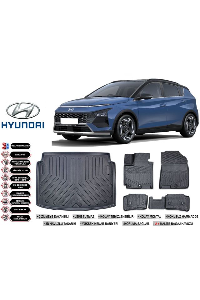 Hyundai Bayon 2022 Model Bagaj Havuzu Araca Özel Siyah Havuzlu Paspas Takımı Sett