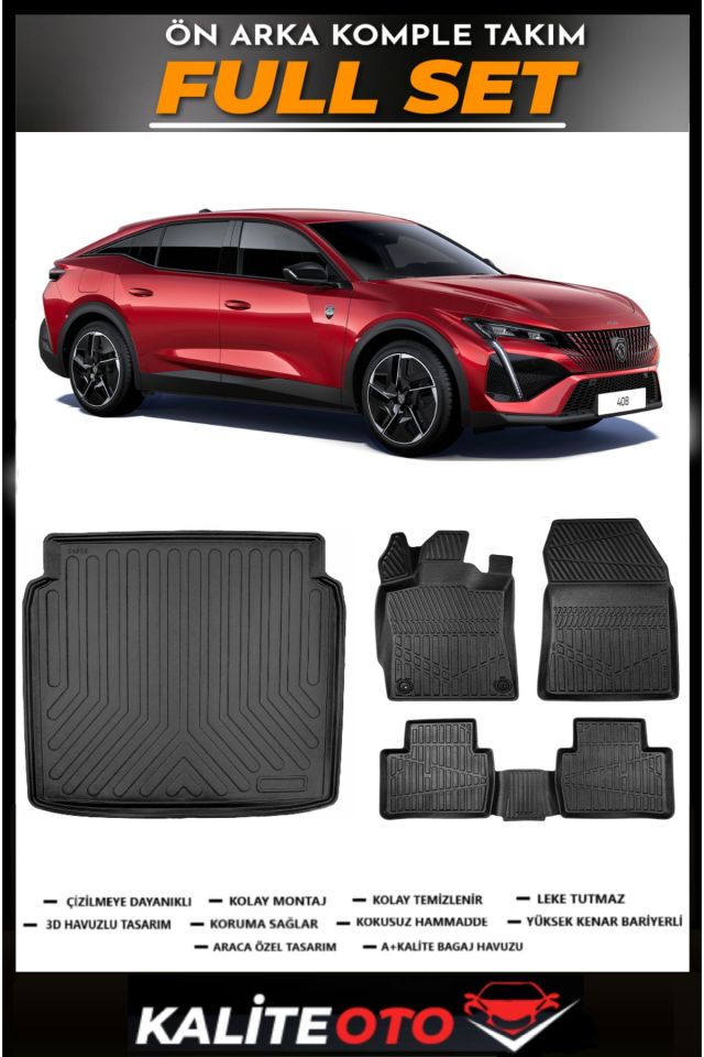 Peugeot 408 Bagaj Havuzu+4.5D Havuzlu Paspas Seti 2023 Model