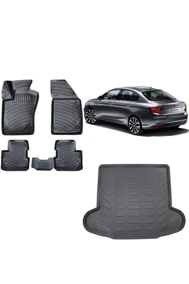 Fiat Egea Sedan 2016 Model 3D Bagaj Havuzu+3D Havuzlu Araca Özel Paspas Takımı