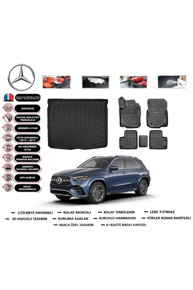 Mercedes GLE Class SUV V167 2022 Model Bagaj Havuzu Araca Özel Paspas Takımı Prrox