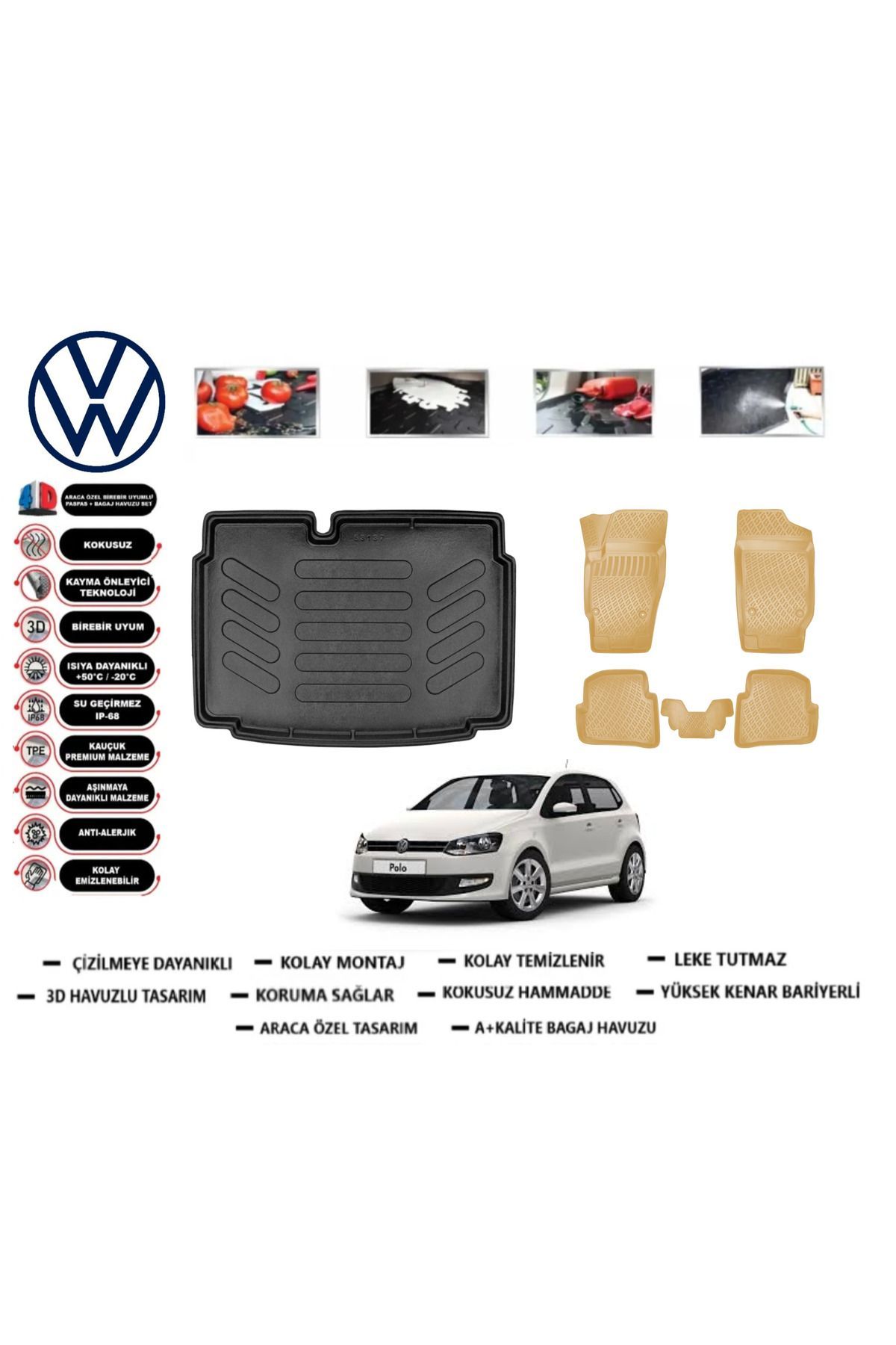 Volkswagen Polo 6R 2012 Model Alt Bagaj Havuzu(paspası)+Araca Özel Bej Paspas Takımı Flex