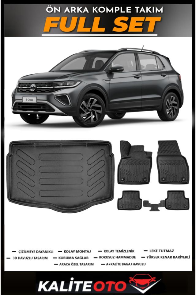 Volkswagen T-Cross Alt Bagaj Havuzu+4.5D Havuzlu Paspas Seti 2023 Model