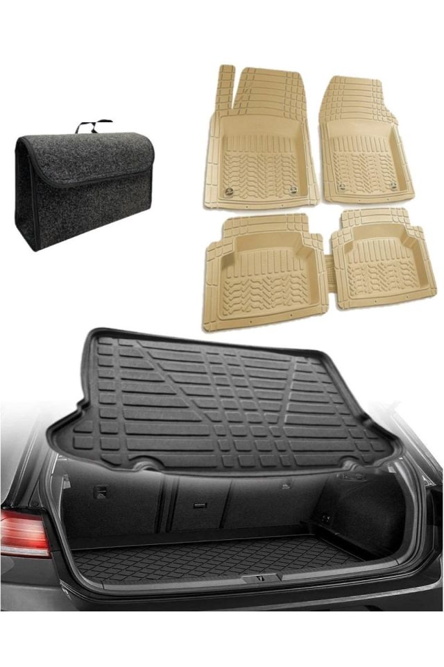 Volkswagen Jetta 2011 Sonrası (cepsiz) Uyumlu Kokusuz 3d Bagaj Havuzu+3d Prof Bej Havuzlu Paspas