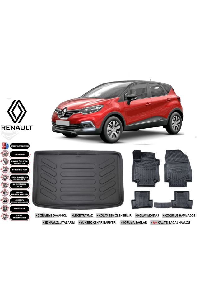 Renault Captur 2017 Model Bagaj Havuzu Araca Özel Siyah Havuzlu Paspas Takımı Sett