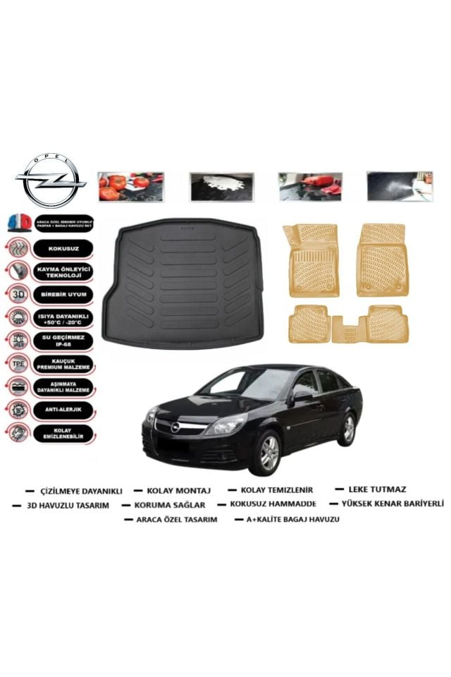 Opel Vectra C 2004 Model Bagaj Havuzu(paspası)+Araca Özel Bej Paspas Takımı Flex