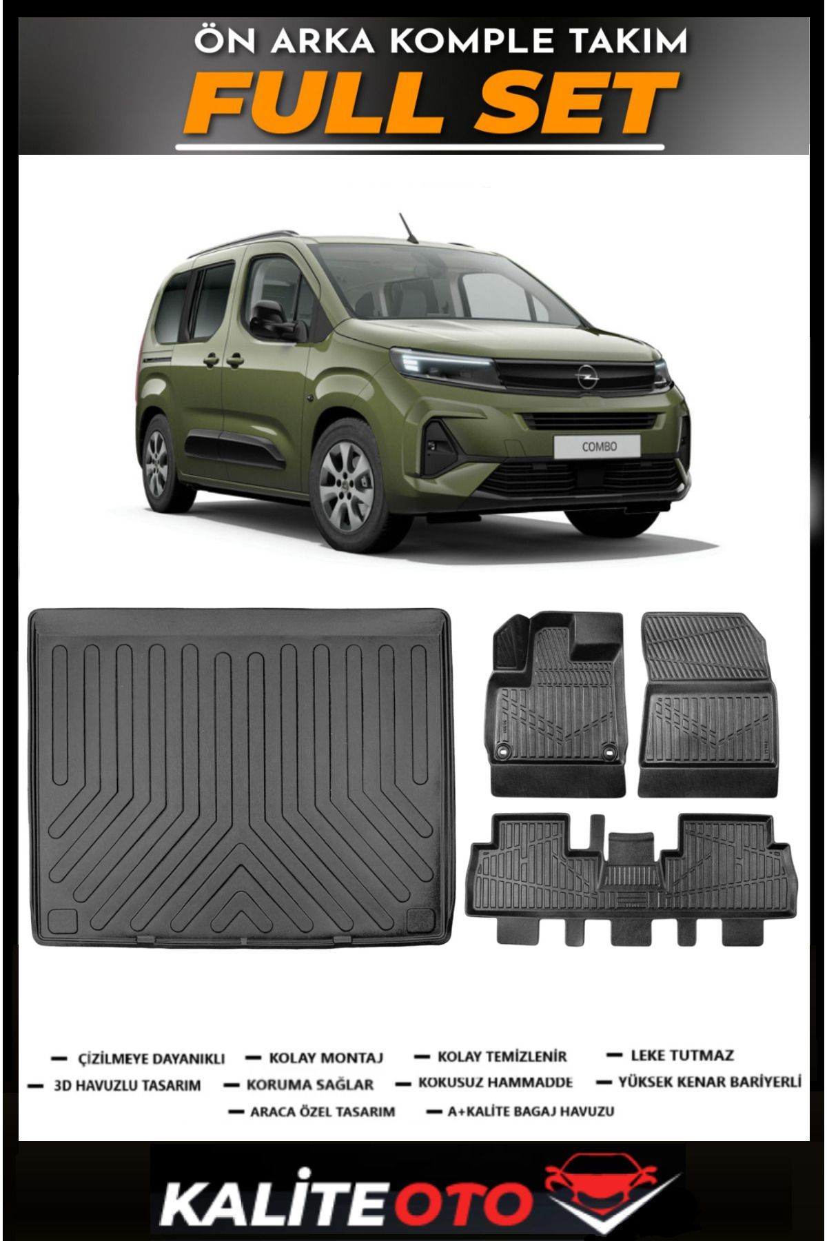 Opel Combo Bagaj Havuzu+4.5D Havuzlu Paspas Seti 2023 Model