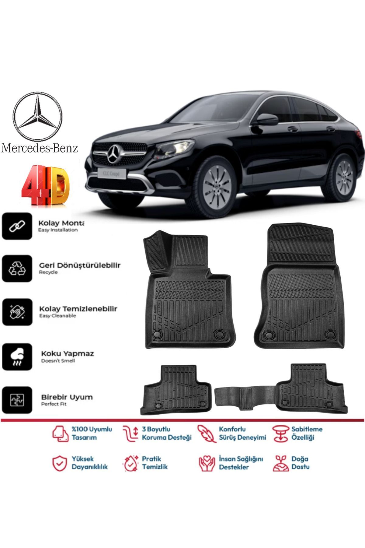 Mercedes GLC Coupe 2018 Model 4D Havuzlu Paspas