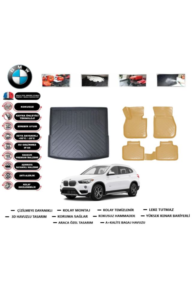 Bmw X1 2018 Model Bagaj Havuzu+Araca Özel Bej Paspas Takımı Flex