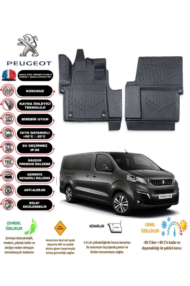 Peugeot Expert Traveller 2016 Model 4D Araca Özel Havuzlu Paspas Takımı