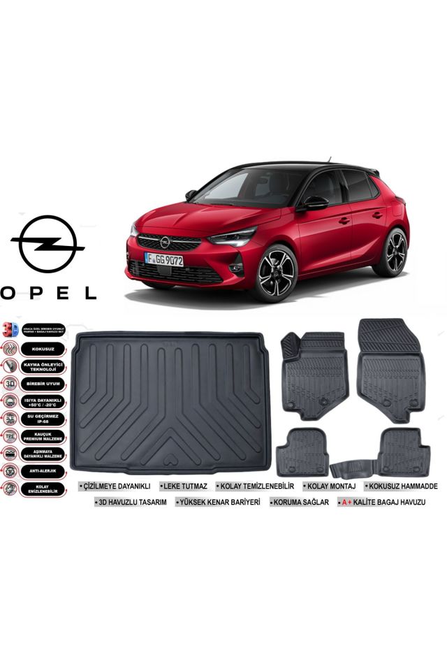 Opel Corsa F 2024 Model Bagaj Havuzu Araca Özel Siyah Kokusuz Havuzlu Paspas Takımı