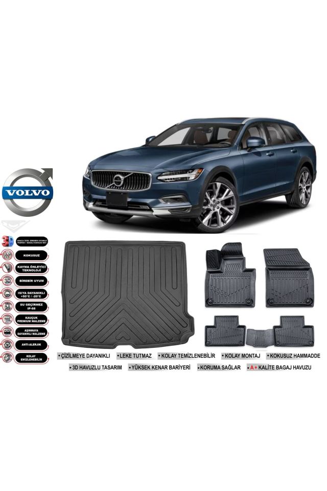 Volvo V90 2017 Model Bagaj Havuzu Araca Özel Siyah Kokusuz Havuzlu Paspas Takımı