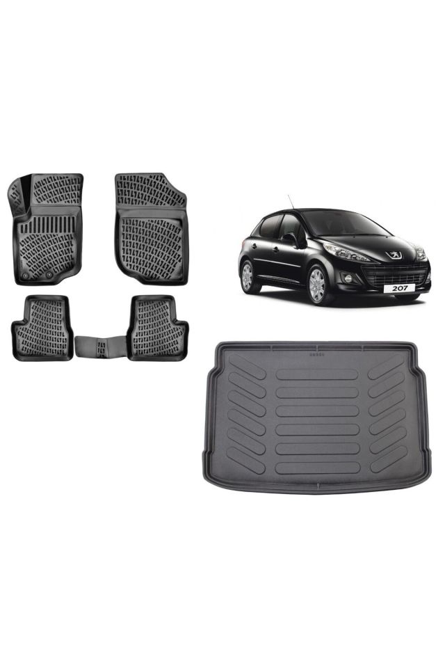 Peugeot 207 Hatchback 2009 Model 3D Bagaj Havuzu+3D Havuzlu Araca Özel Paspas Takımı