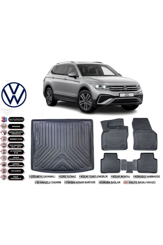 Volkswagen Allspace 2022 Model 5 Koltuk Bagaj Havuzu Araca Özel Siyah Kokusuz Havuzlu Paspas Takımı