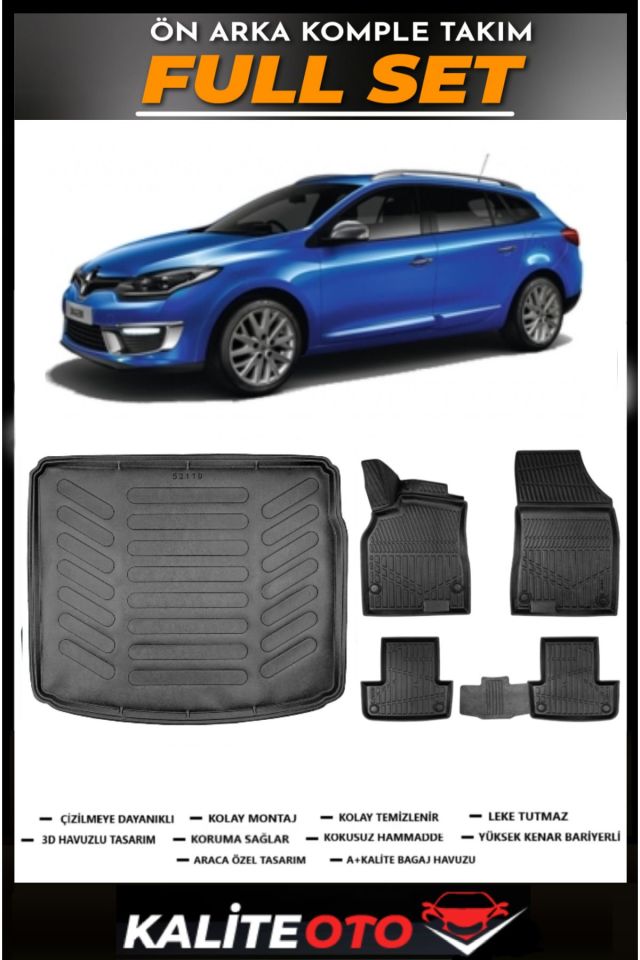 Renault Megane 3 Sporttourer Bagaj Havuzu+4.5D Havuzlu Paspas Seti 2014 Model