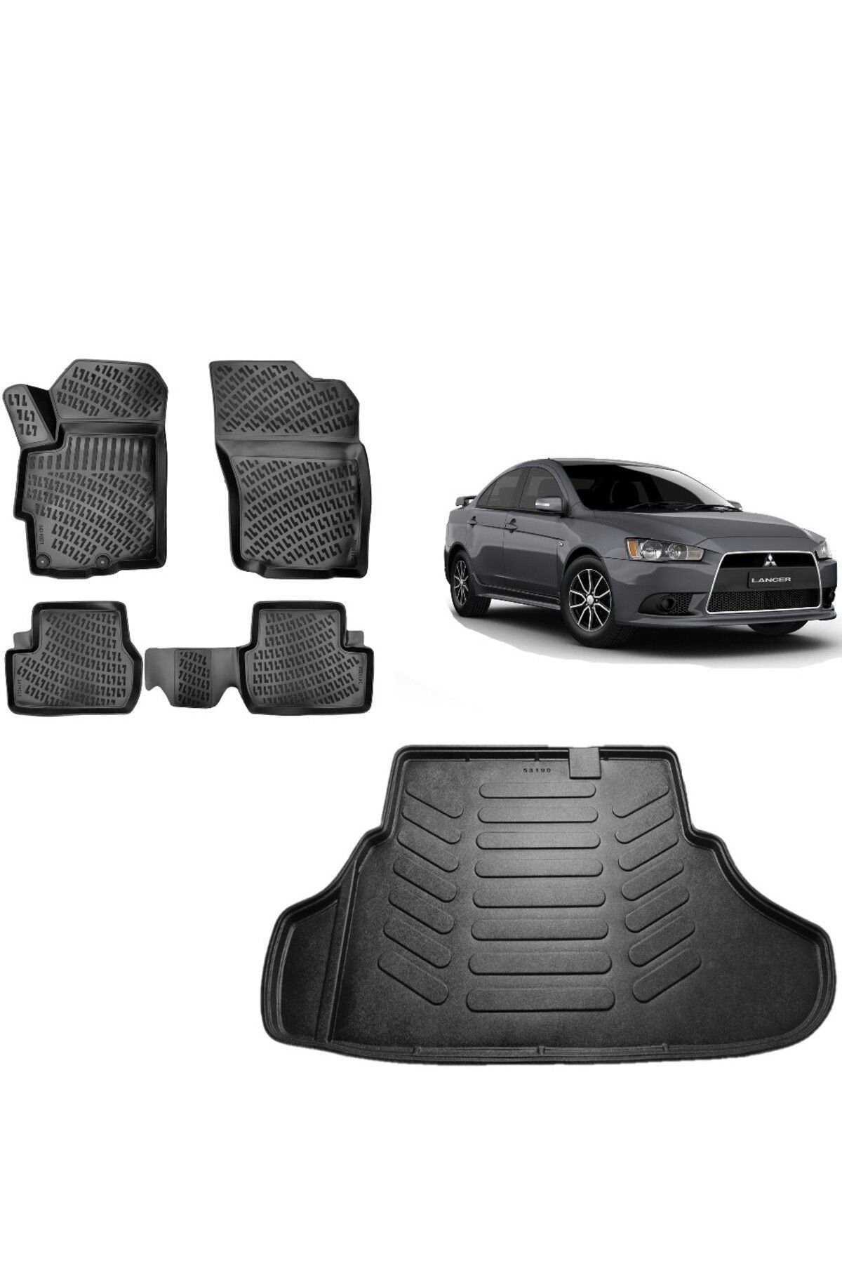 Mitsubishi Lancer 2016 Uyumlu Model 3D Bagaj Havuzu+3D Havuzlu Araca Özel Paspas Takımı