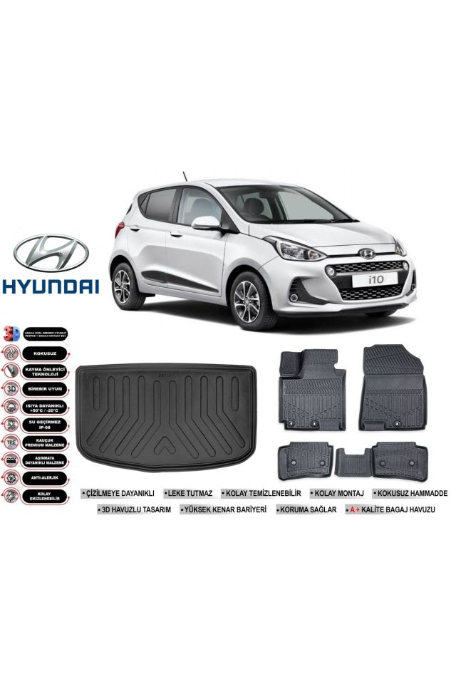 Hyundai İ10 2016 Model Bagaj Havuzu Araca Özel Siyah Havuzlu Paspas Takımı Sett