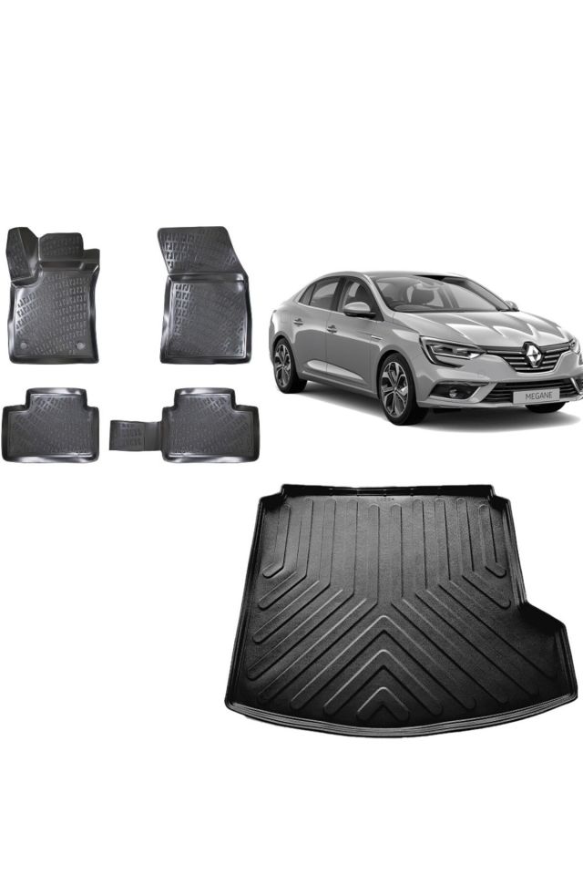 Renault Megane 4 2016 Model Sağ Cepli 3D Bagaj Havuzu+3D Havuzlu Araca Özel Paspas Takımı