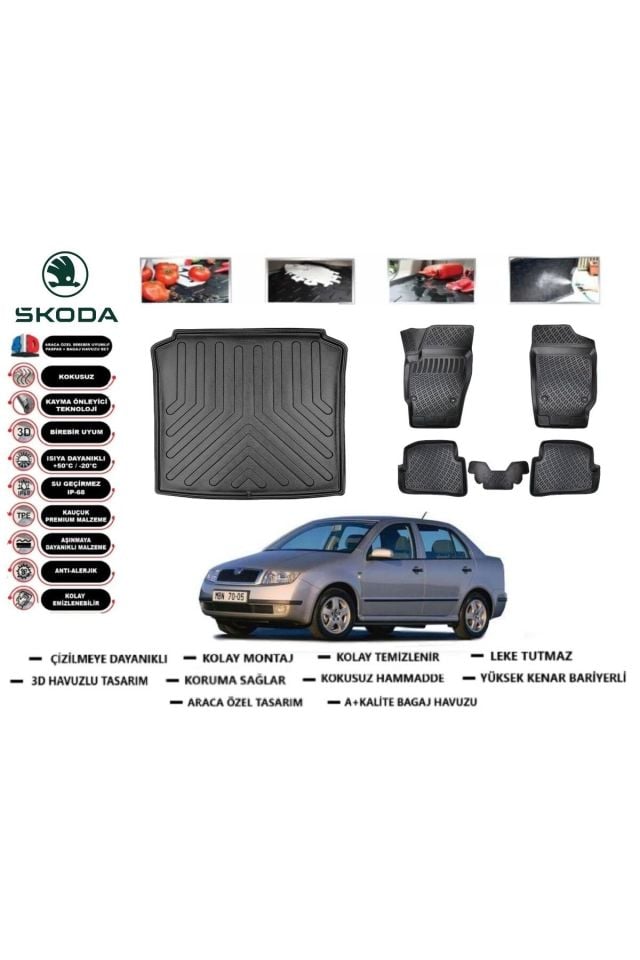 Skoda Fabia Sedan 1999 Model Bagaj Havuzu Araca Özel Paspas Takımı Prrox