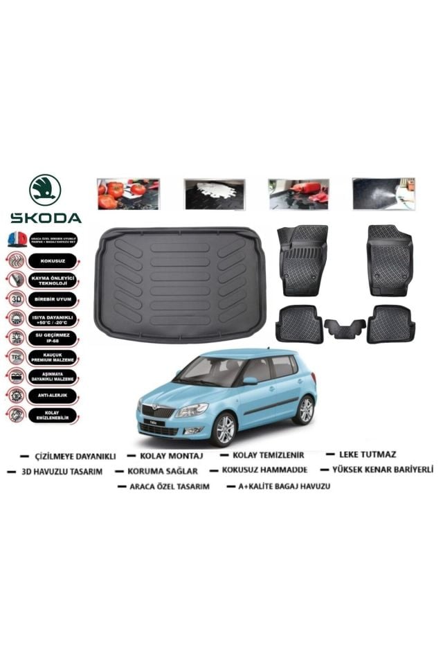 Skoda Fabia 2009 Model Bagaj Havuzu Araca Özel Paspas Takımı Prrox