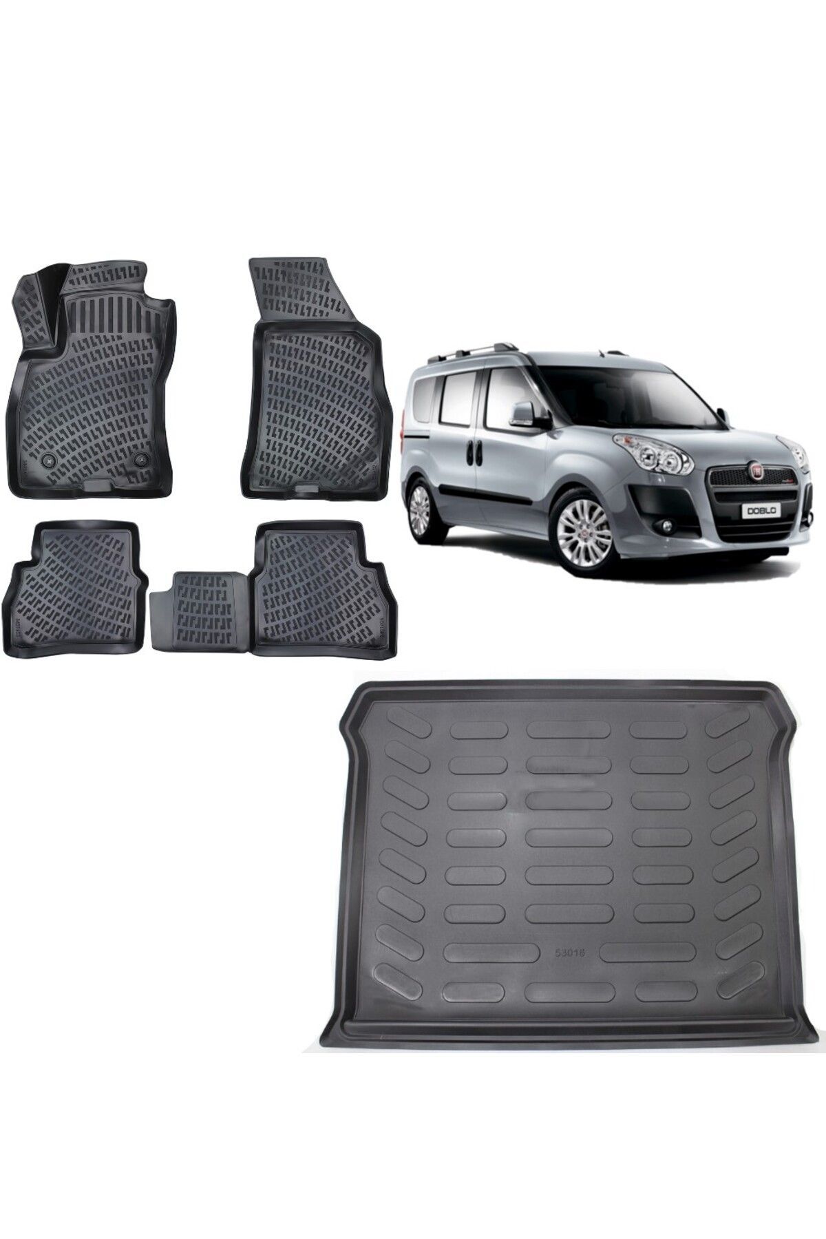 Fiat Doblo 2015 Model 3D Bagaj Havuzu+3D Havuzlu Araca Özel Paspas Takımı