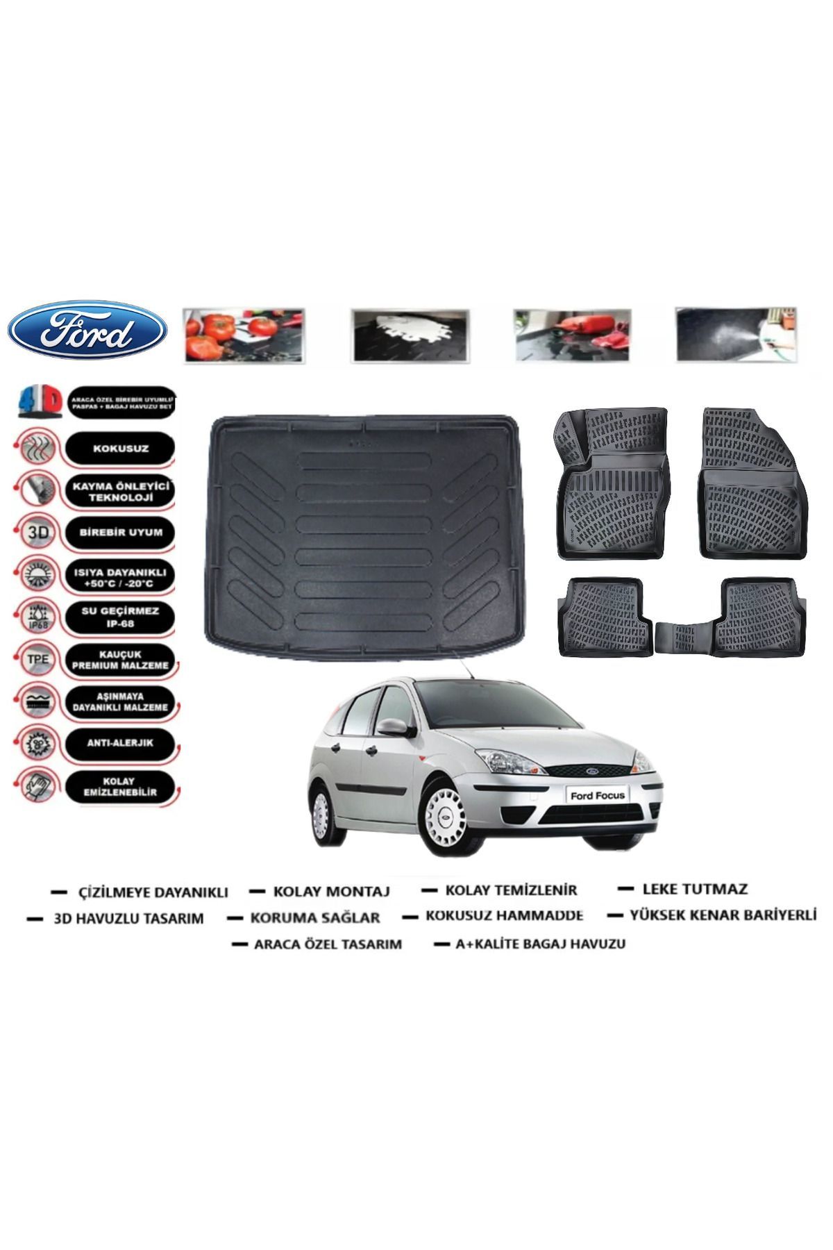 Ford Focus 1 HB 1999 Model Bagaj Havuzu Araca Özel Paspas Takımı Prrox