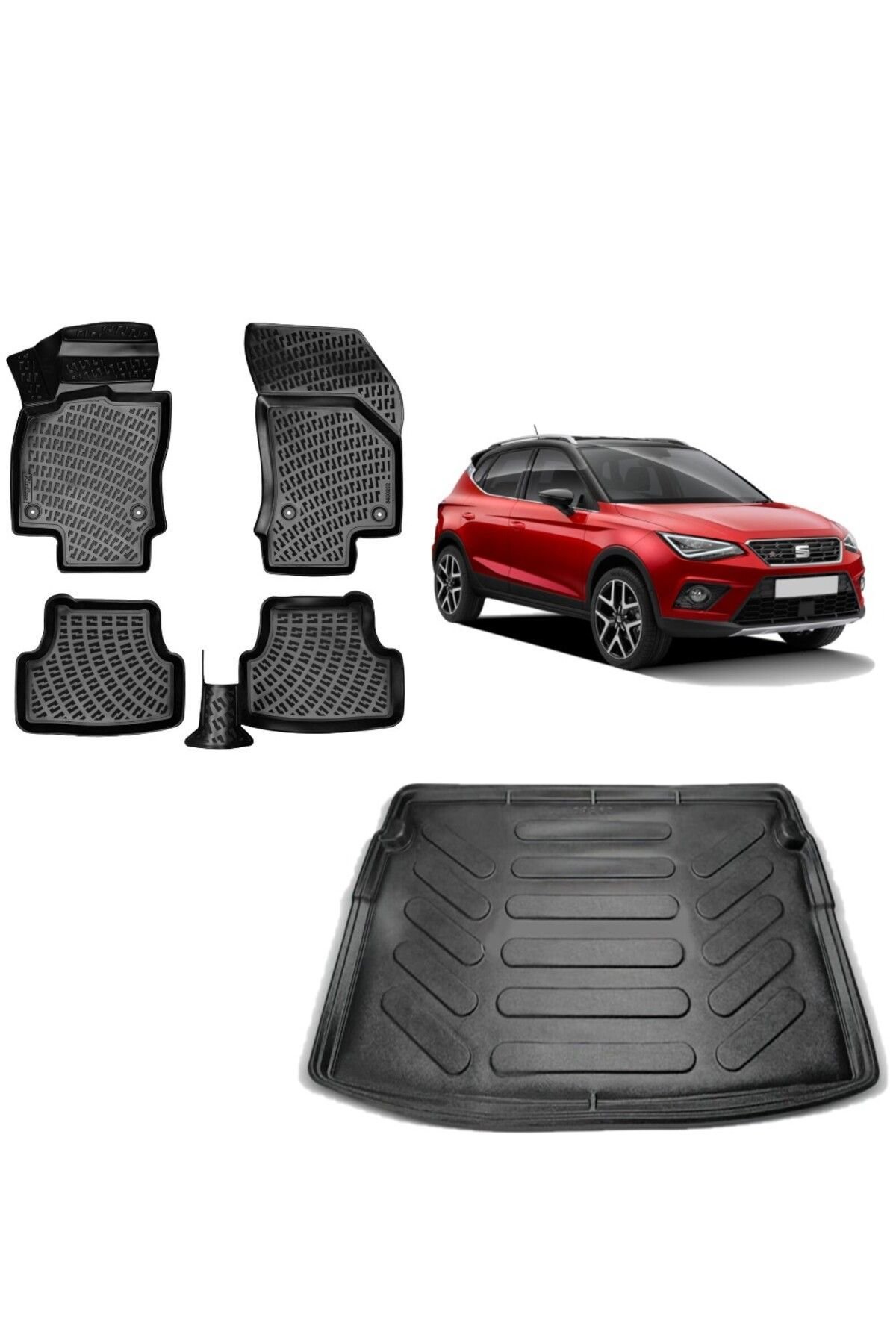 Seat Arona 2017 Model Üst Kademe 3D Bagaj Havuzu+3D Havuzlu Araca Özel Paspas Takımı