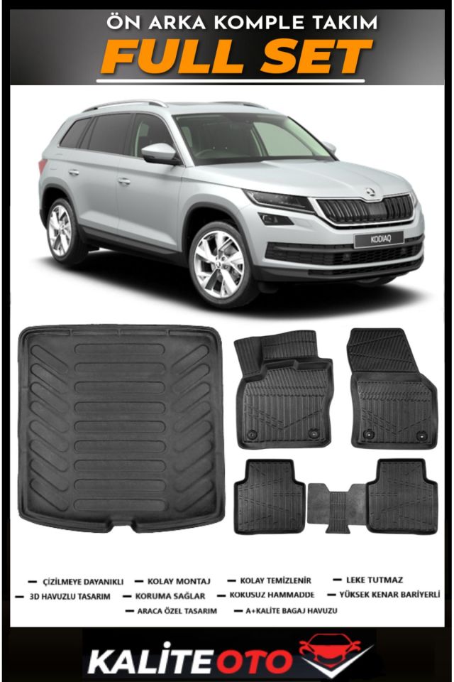 Skoda Kodiaq Bagaj Havuzu+4.5D Havuzlu Paspas Seti 2017 Model