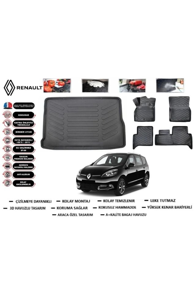 Renault Grand Scenic 3 2014 Model Bagaj Havuzu Araca Özel Paspas Takımı Prrox