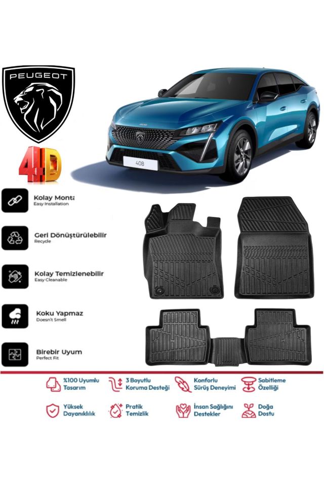 Peugeot 408 2023 Ve Sonrası 4.5D Plus Havuzlu Siyah Paspas Takımı Yumuşak