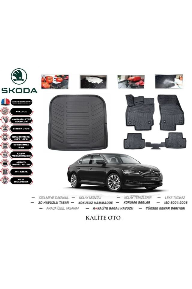 Skoda SuperB 2024 Model 3D Bagaj Havuzu+4D Havuzlu Paspas Setii