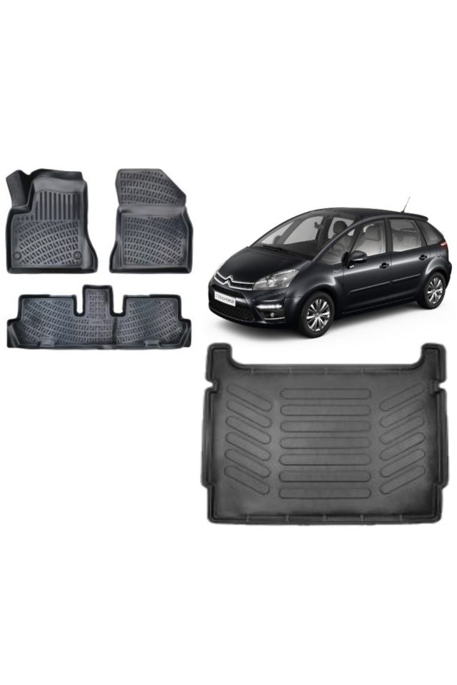 Citroen C4 Grand Picasso 7 Koltuk 2012 Model 3D Bagaj Havuzu+3D Havuzlu Araca Özel Paspas Takımı