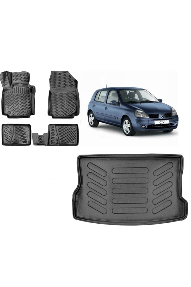Renault Clio 2 Hatchback 2001 Model 3D Bagaj Havuzu+3D Havuzlu Araca Özel Paspas Takımı