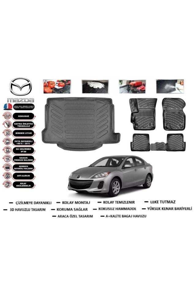 Mazda 3  2012 Model Bagaj Havuzu Araca Özel Paspas Takımı Prrox